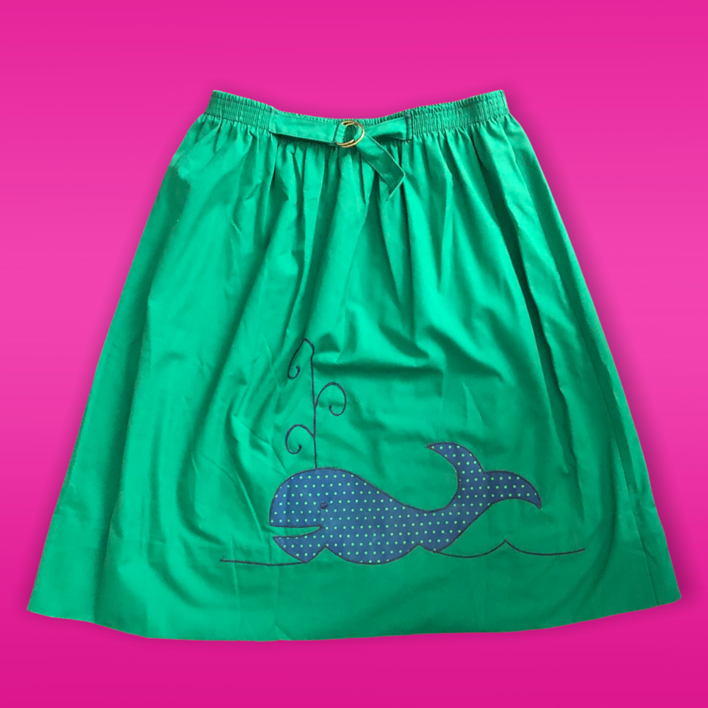 Retro Kelly Green Preppy Blue Whale 80’s Skirt